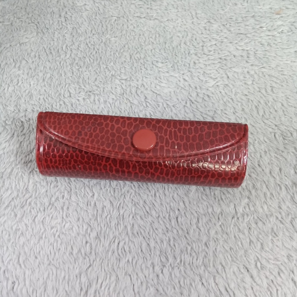Vintage Red Snakeskin Embossed Lipstick Case with Built-in Mirror‎ Snap Closure